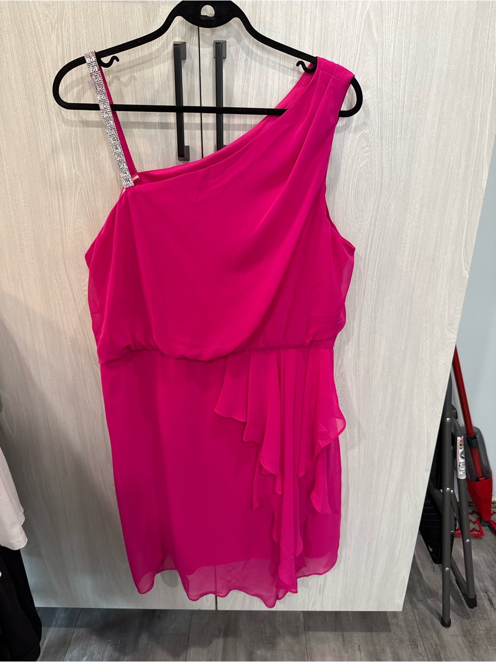 One-Shoulder Fuchsia Cocktail Dress with Embellished Strap